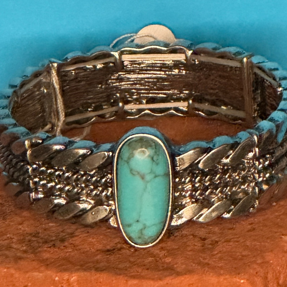 NEW Silver Alloy Turquoise Stretch Bracelet
